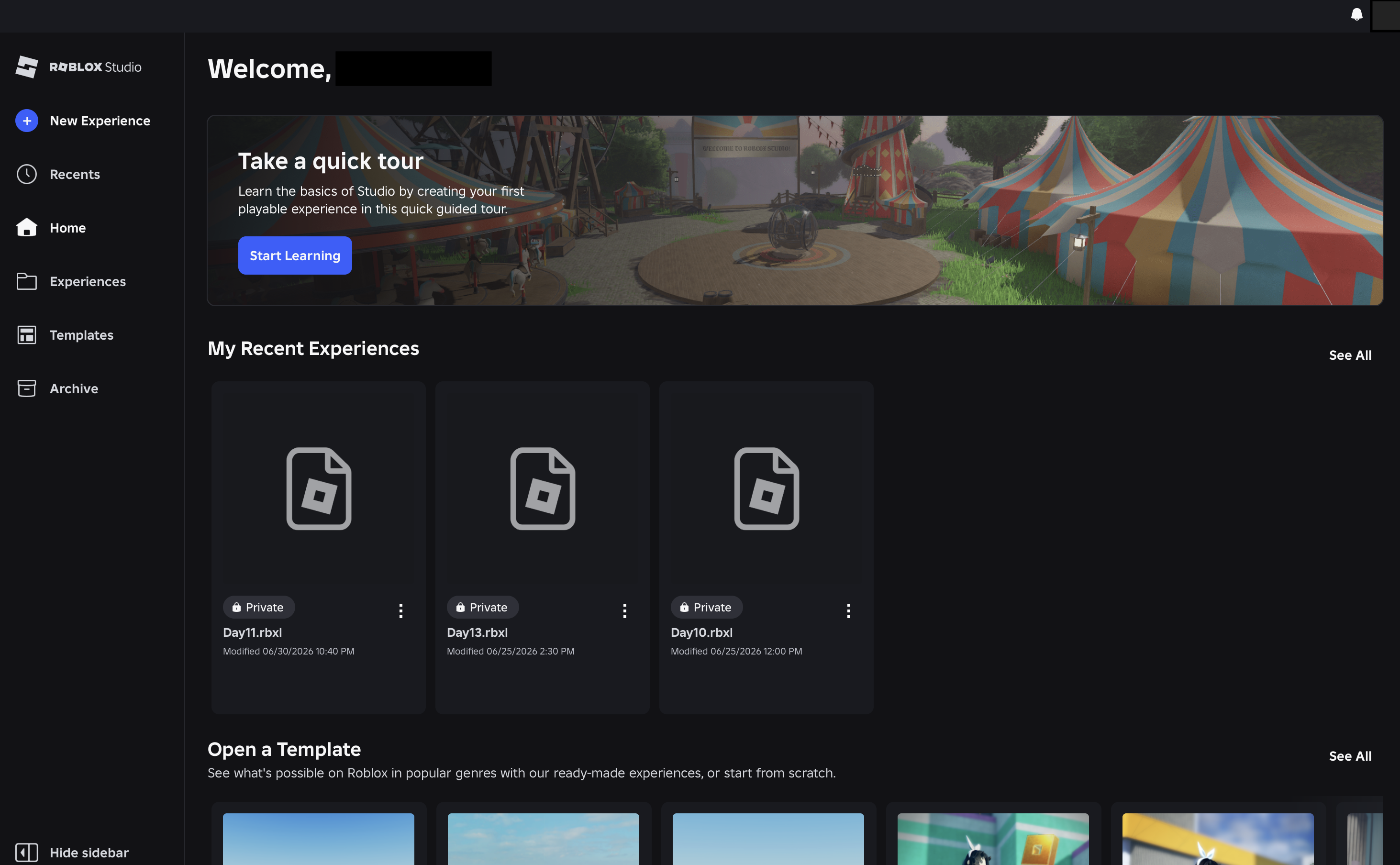MacでRoblox Studioを起動した画面