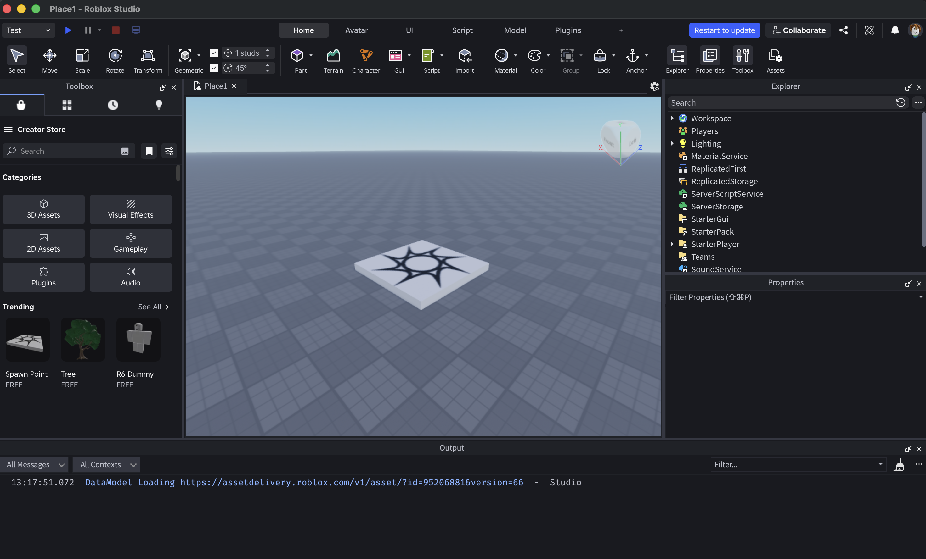 MacでRoblox StudioのBaseplateを開いた画面